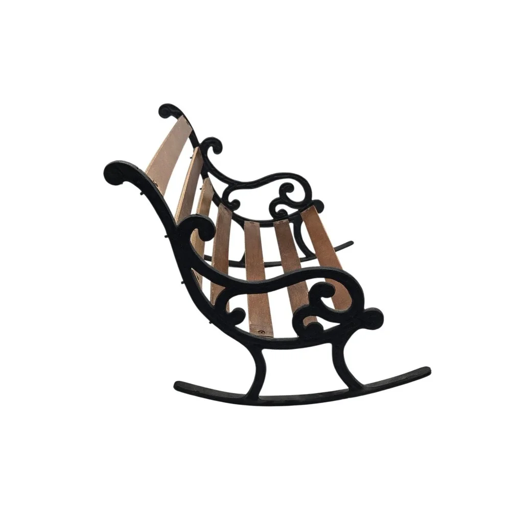 Cast Iron & Wood‎ Mini Rocking Bench Decorative Garden Style Scrollwork Accent